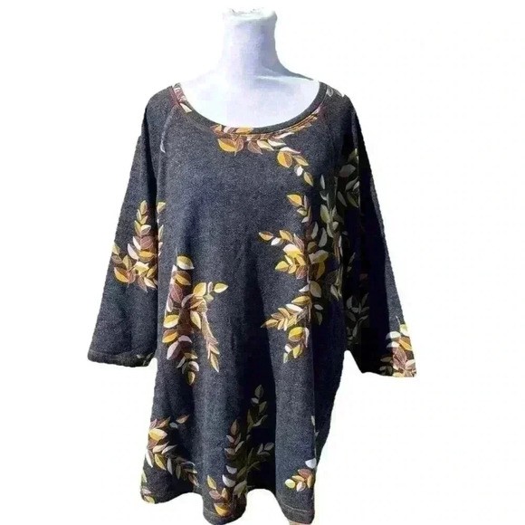Cj Banks Leaf Blouse/ Sweatshirt 3/4 Sleeve Size 1X - Picture 1 of 11